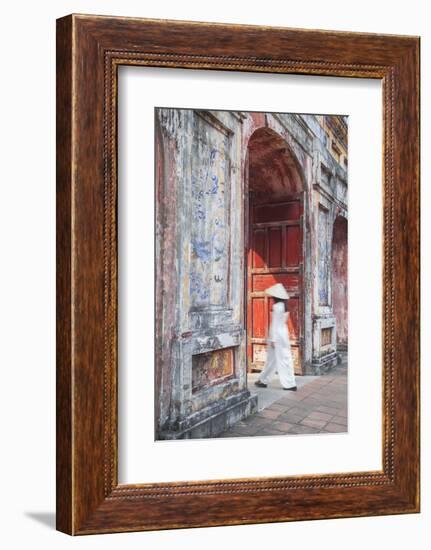 Woman Wearing Ao Dai Dress at Dien Tho Inside Citadel, Hue, Thua Thien-Hue, Vietnam (Mr)-Ian Trower-Framed Photographic Print