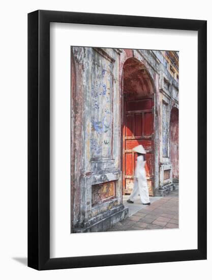 Woman Wearing Ao Dai Dress at Dien Tho Inside Citadel, Hue, Thua Thien-Hue, Vietnam (Mr)-Ian Trower-Framed Photographic Print