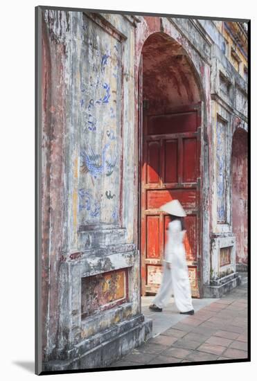 Woman Wearing Ao Dai Dress at Dien Tho Inside Citadel, Hue, Thua Thien-Hue, Vietnam (Mr)-Ian Trower-Mounted Photographic Print