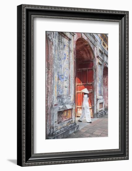 Woman Wearing Ao Dai Dress at Dien Tho Inside Citadel, Hue, Thua Thien-Hue, Vietnam (Mr)-Ian Trower-Framed Photographic Print