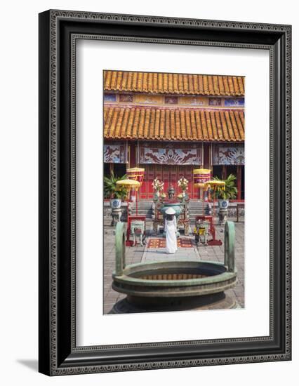 Woman Wearing Ao Dai Dress at Mieu Temple Inside Citadel, Hue, Thua Thien-Hue, Vietnam, Indochina-Ian Trower-Framed Photographic Print