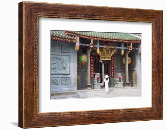 Woman Wearing Ao Dai Dress at Nghia an Hoi Quan Pagoda, Cholon, Ho Chi Minh City, Vietnam-Ian Trower-Framed Photographic Print