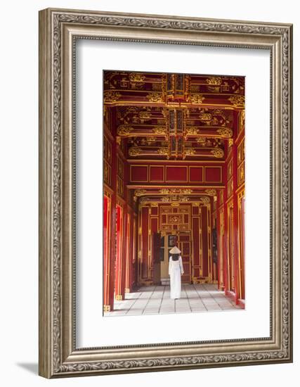 Woman Wearing Ao Dai Dress in Imperial Palace Inside Citadel, Hue, Thua Thien-Hue, Vietnam (Mr)-Ian Trower-Framed Photographic Print