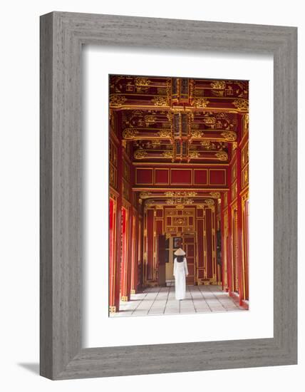 Woman Wearing Ao Dai Dress in Imperial Palace Inside Citadel, Hue, Thua Thien-Hue, Vietnam (Mr)-Ian Trower-Framed Photographic Print