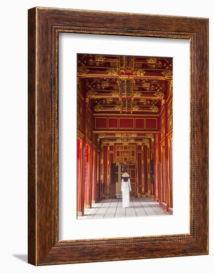 Woman Wearing Ao Dai Dress in Imperial Palace Inside Citadel, Hue, Thua Thien-Hue, Vietnam (Mr)-Ian Trower-Framed Photographic Print