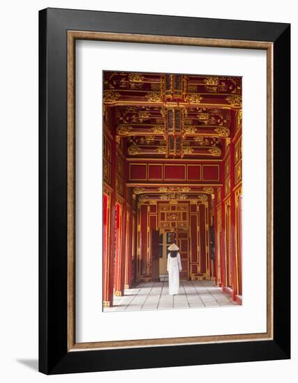 Woman Wearing Ao Dai Dress in Imperial Palace Inside Citadel, Hue, Thua Thien-Hue, Vietnam (Mr)-Ian Trower-Framed Photographic Print