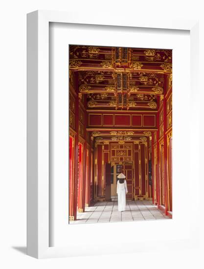 Woman Wearing Ao Dai Dress in Imperial Palace Inside Citadel, Hue, Thua Thien-Hue, Vietnam (Mr)-Ian Trower-Framed Photographic Print