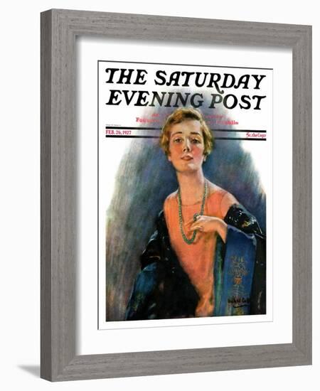 "Woman Wearing Beaded Necklace," Saturday Evening Post Cover, February 26, 1927-William Haskell Coffin-Framed Giclee Print