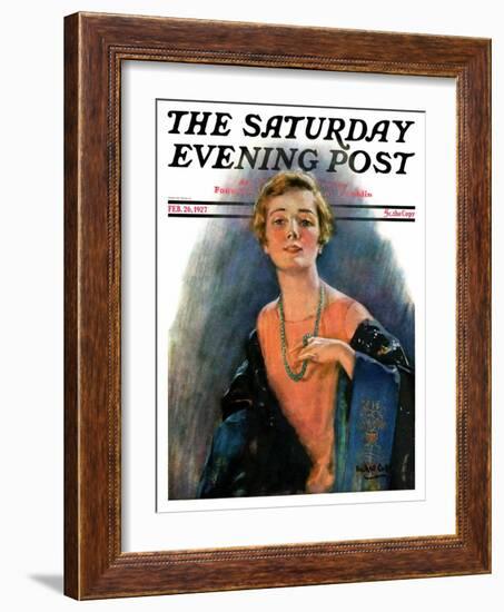 "Woman Wearing Beaded Necklace," Saturday Evening Post Cover, February 26, 1927-William Haskell Coffin-Framed Giclee Print