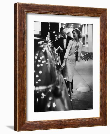 Woman Wearing Daridow Copy of Chanel Evening Suit-Gordon Parks-Framed Photographic Print