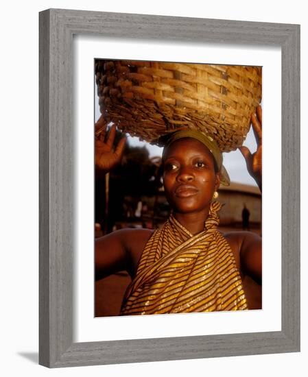 Woman Wearing Gold Fabric Dress and Carrying Basket, Kabile, Brong-Ahafo Region, Ghana-Alison Jones-Framed Photographic Print