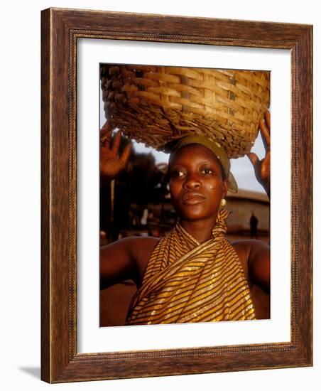 Woman Wearing Gold Fabric Dress and Carrying Basket, Kabile, Brong-Ahafo Region, Ghana-Alison Jones-Framed Photographic Print