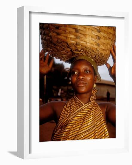 Woman Wearing Gold Fabric Dress and Carrying Basket, Kabile, Brong-Ahafo Region, Ghana-Alison Jones-Framed Photographic Print