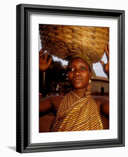 Woman Wearing Gold Fabric Dress and Carrying Basket, Kabile, Brong-Ahafo Region, Ghana-Alison Jones-Framed Photographic Print