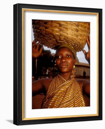 Woman Wearing Gold Fabric Dress and Carrying Basket, Kabile, Brong-Ahafo Region, Ghana-Alison Jones-Framed Photographic Print