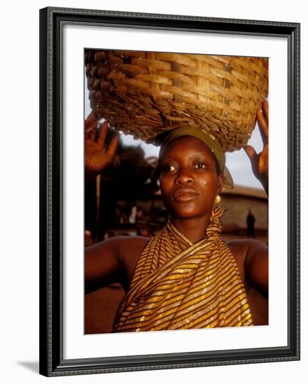 Woman Wearing Gold Fabric Dress and Carrying Basket, Kabile, Brong-Ahafo Region, Ghana-Alison Jones-Framed Photographic Print