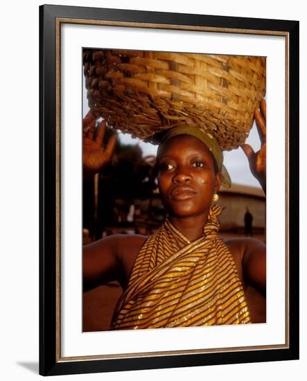 Woman Wearing Gold Fabric Dress and Carrying Basket, Kabile, Brong-Ahafo Region, Ghana-Alison Jones-Framed Photographic Print