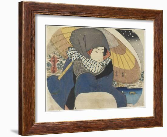 Woman Wearing Hood with Umbrella, 1818-Utagawa Kunisada-Framed Giclee Print