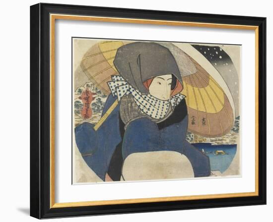 Woman Wearing Hood with Umbrella, 1818-Utagawa Kunisada-Framed Giclee Print