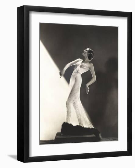Woman Wearing Sheer Evening Gown-Everett Collection-Framed Photographic Print