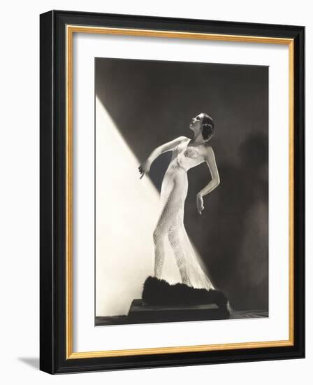 Woman Wearing Sheer Evening Gown-Everett Collection-Framed Photographic Print