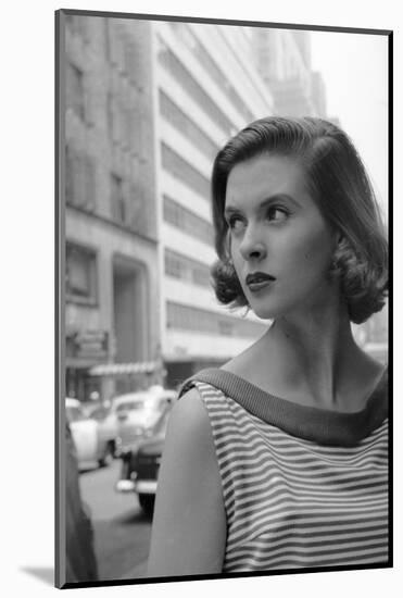 Woman Wearing Striped Shirt Modeling the Page Boy Hair Style on City Street, New York, NY, 1955-Nina Leen-Mounted Photographic Print