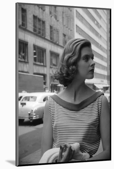 Woman Wearing Striped Shirt Modeling the Page Boy Hair Style on City Street, New York, NY, 1955-Nina Leen-Mounted Photographic Print