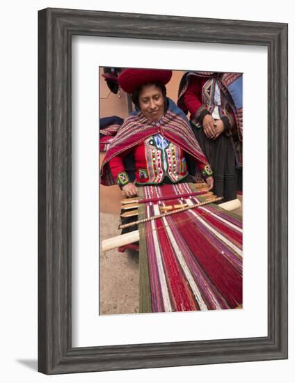 Woman Weaving at Backstrap Loom, Weaving Cooperative, Chinchero, Peru-Merrill Images-Framed Photographic Print