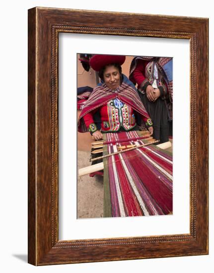 Woman Weaving at Backstrap Loom, Weaving Cooperative, Chinchero, Peru-Merrill Images-Framed Photographic Print