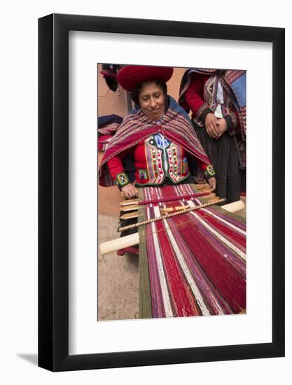 Woman Weaving at Backstrap Loom, Weaving Cooperative, Chinchero, Peru-Merrill Images-Framed Photographic Print