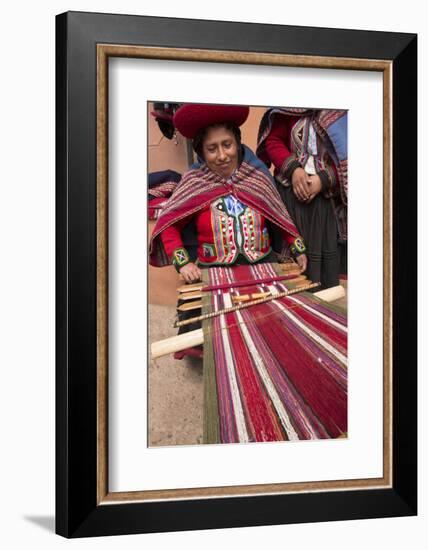 Woman Weaving at Backstrap Loom, Weaving Cooperative, Chinchero, Peru-Merrill Images-Framed Photographic Print