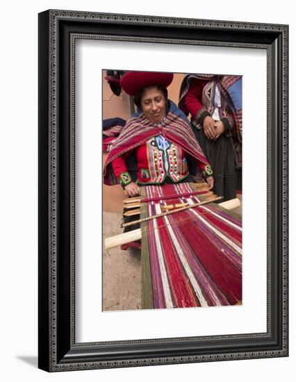 Woman Weaving at Backstrap Loom, Weaving Cooperative, Chinchero, Peru-Merrill Images-Framed Photographic Print