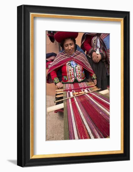 Woman Weaving at Backstrap Loom, Weaving Cooperative, Chinchero, Peru-Merrill Images-Framed Photographic Print