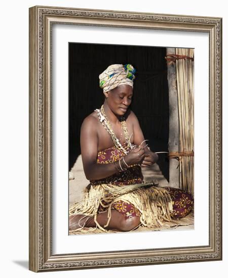 Woman Weaving Reeds, Kxoe Village, Kwando River Area, Caprivi Strip, Eastern Namibia-Kim Walker-Framed Photographic Print