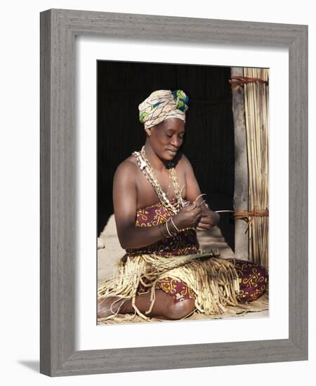 Woman Weaving Reeds, Kxoe Village, Kwando River Area, Caprivi Strip, Eastern Namibia-Kim Walker-Framed Photographic Print