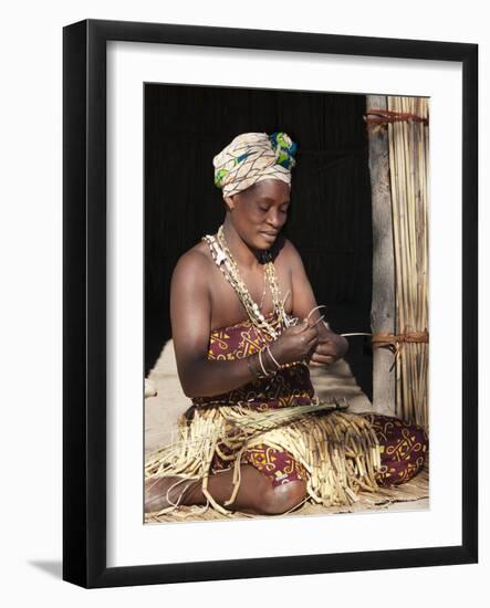 Woman Weaving Reeds, Kxoe Village, Kwando River Area, Caprivi Strip, Eastern Namibia-Kim Walker-Framed Photographic Print