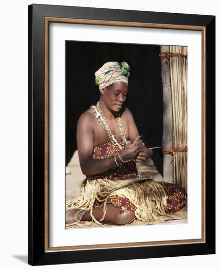 Woman Weaving Reeds, Kxoe Village, Kwando River Area, Caprivi Strip, Eastern Namibia-Kim Walker-Framed Photographic Print