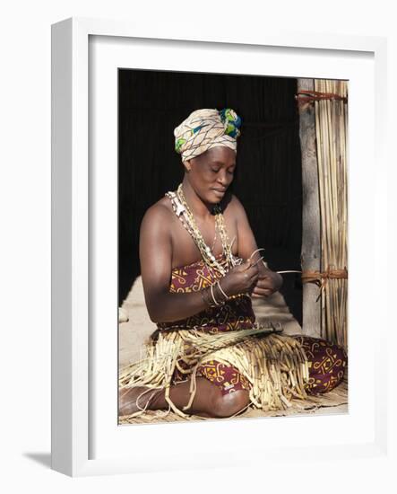 Woman Weaving Reeds, Kxoe Village, Kwando River Area, Caprivi Strip, Eastern Namibia-Kim Walker-Framed Photographic Print