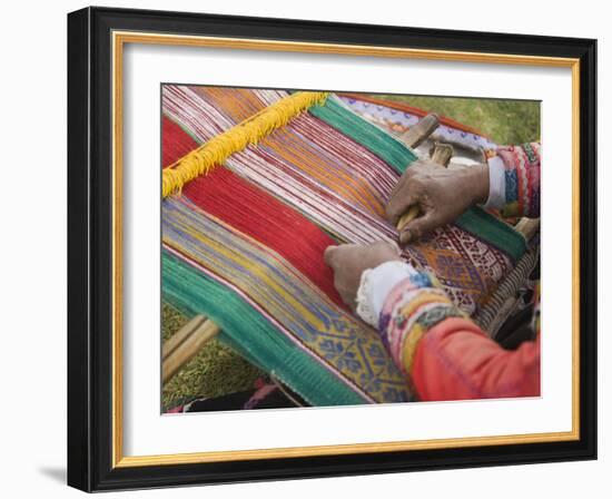 Woman Weaving, Traditional Backstrap Loom, Cuzco, Peru-Merrill Images-Framed Photographic Print