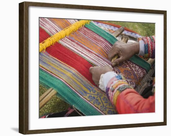 Woman Weaving, Traditional Backstrap Loom, Cuzco, Peru-Merrill Images-Framed Photographic Print