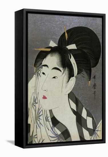 Woman Wiping Sweat, 1798-Kitagawa Utamaro-Framed Premier Image Canvas