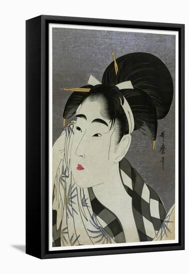 Woman Wiping Sweat, 1798-Kitagawa Utamaro-Framed Premier Image Canvas