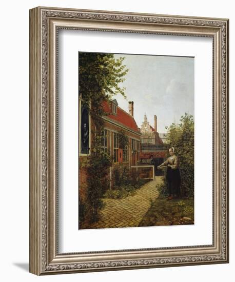 Woman with a Basket of Beans in a Kitchen Garden. Ca. 1660-Pieter de Hooch-Framed Giclee Print