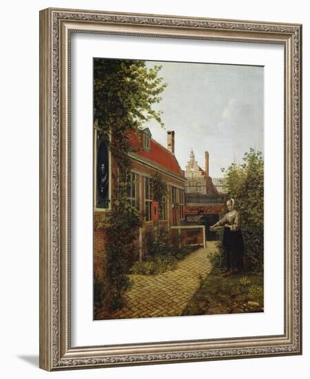 Woman with a Basket of Beans in a Kitchen Garden. Ca. 1660-Pieter de Hooch-Framed Giclee Print