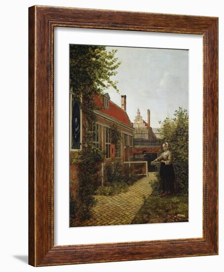 Woman with a Basket of Beans in a Kitchen Garden. Ca. 1660-Pieter de Hooch-Framed Giclee Print