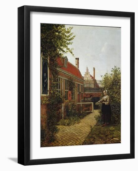 Woman with a Basket of Beans in a Kitchen Garden. Ca. 1660-Pieter de Hooch-Framed Giclee Print