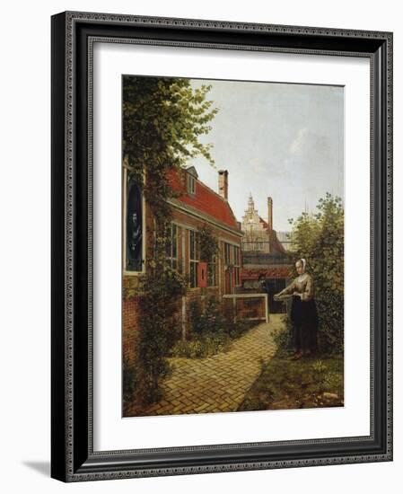 Woman with a Basket of Beans in a Kitchen Garden. Ca. 1660-Pieter de Hooch-Framed Giclee Print