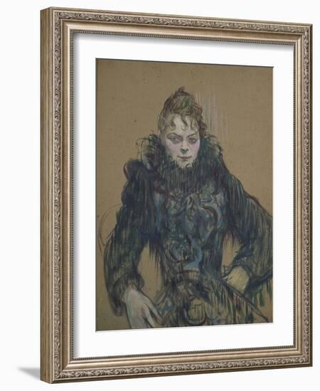 Woman with a Black Boa, 1892 (Oil on Cardboard)-Henri de Toulouse-Lautrec-Framed Giclee Print