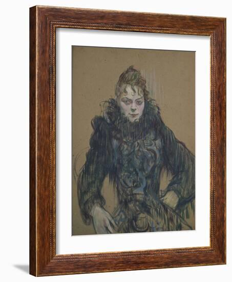 Woman with a Black Boa, 1892 (Oil on Cardboard)-Henri de Toulouse-Lautrec-Framed Giclee Print