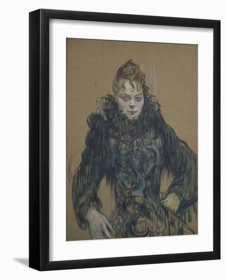 Woman with a Black Boa, 1892 (Oil on Cardboard)-Henri de Toulouse-Lautrec-Framed Giclee Print